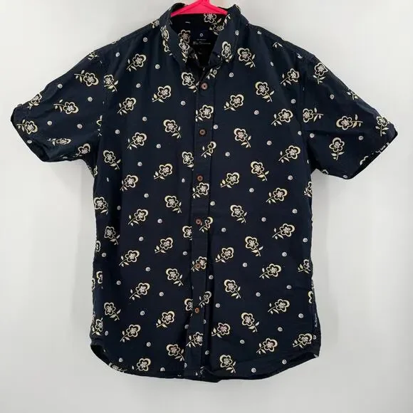 Ben Sherman Neps Shirt Small Floral Print Button Down Navy Cotton Short Sleeve - Picture 13 of 13